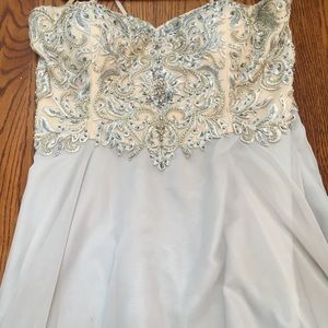 Light Blue & Silver Accent Long Prom Dress